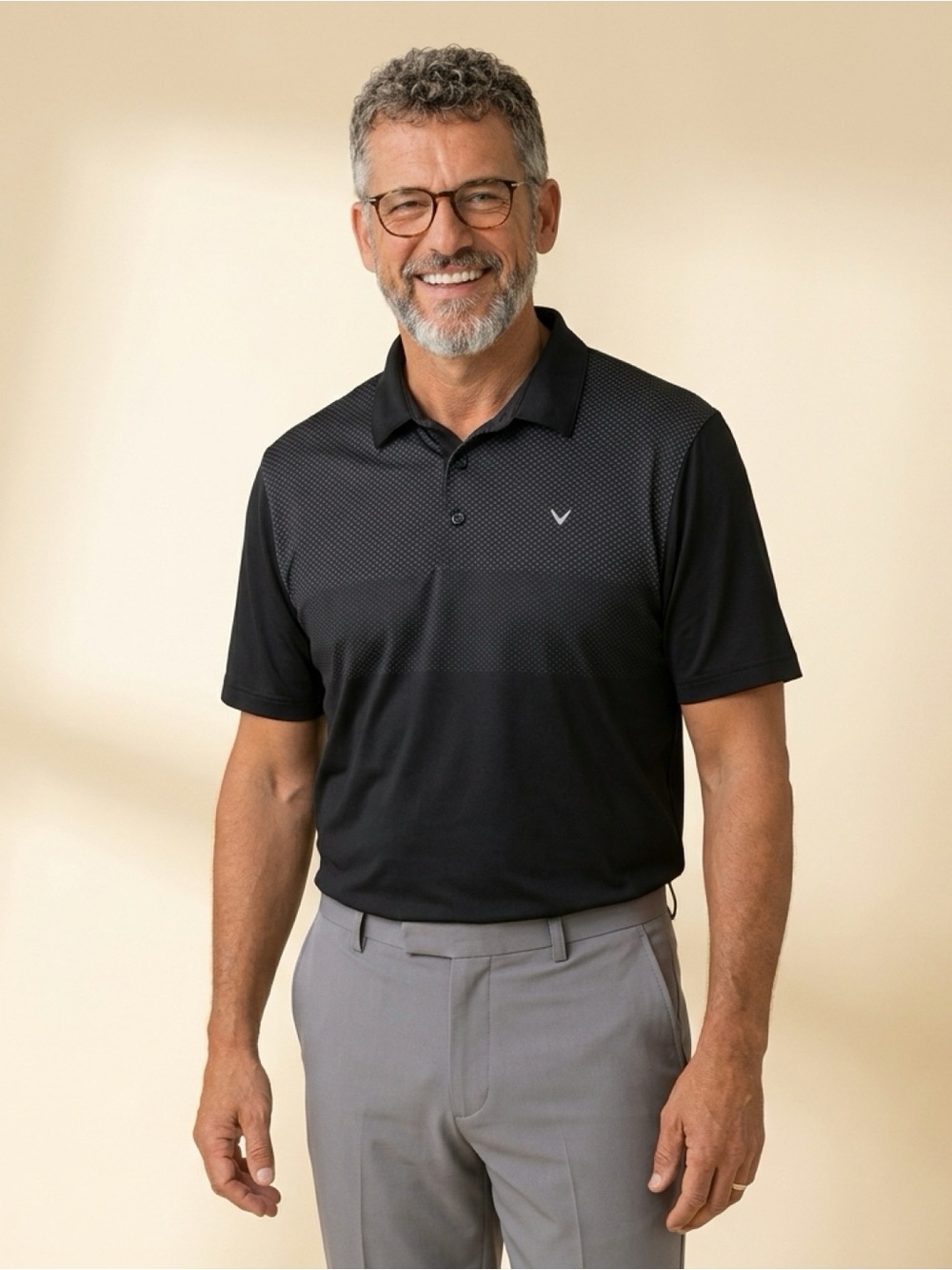 Callaway Black Men’s Short-Sleeve Golf Polo with Subtle Dot Pattern